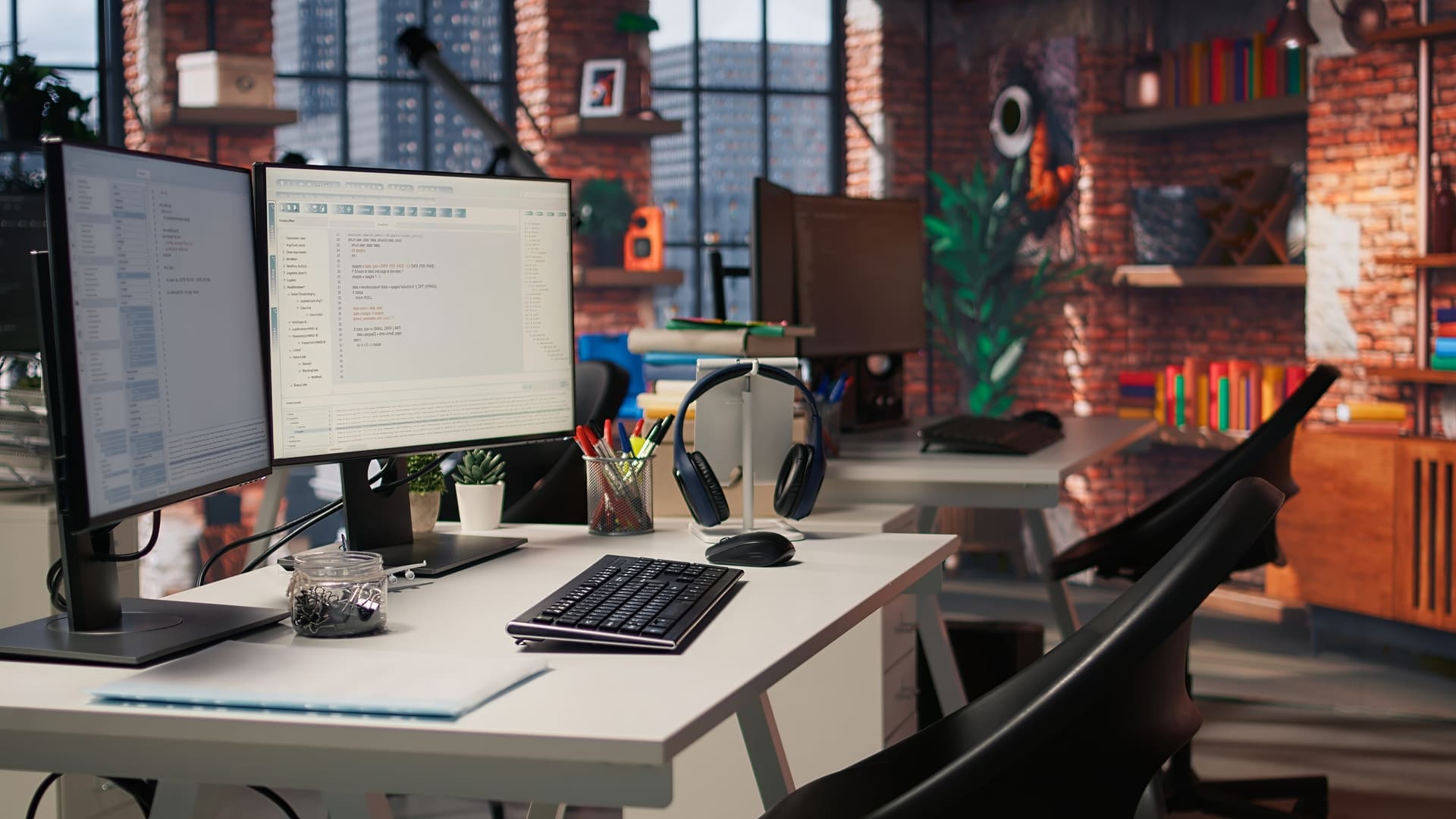 technology-unicorn-venture-workspace-with-pc-used-conduct-code-reviews